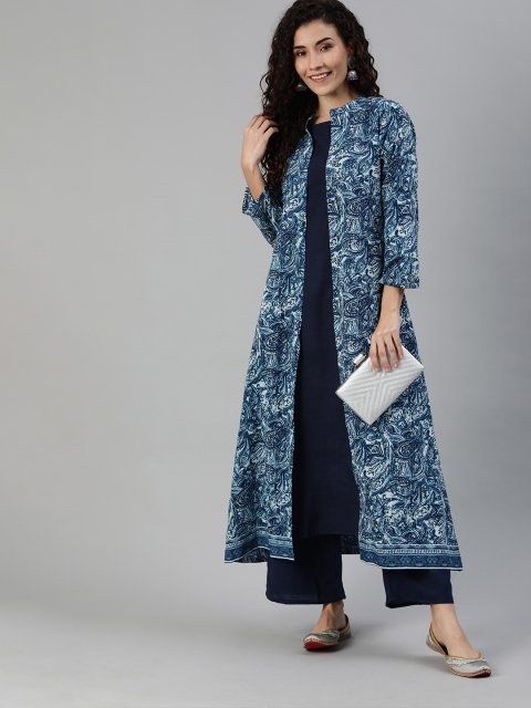 

Indo Era Women Blue Solid Kurta with Palazzos