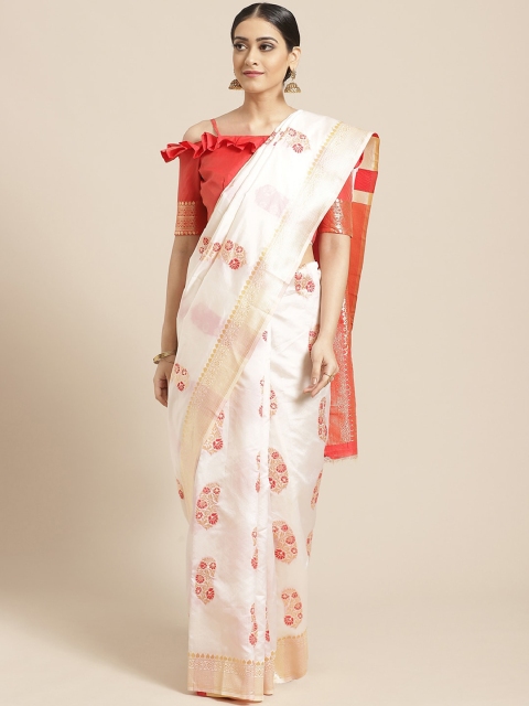 

SHAVYA White & Red Pure Silk Zari Woven Design Kasavu Saree