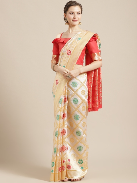 

SHAVYA Off-White & Red Pure Silk Zari Woven Design Kasavu Saree