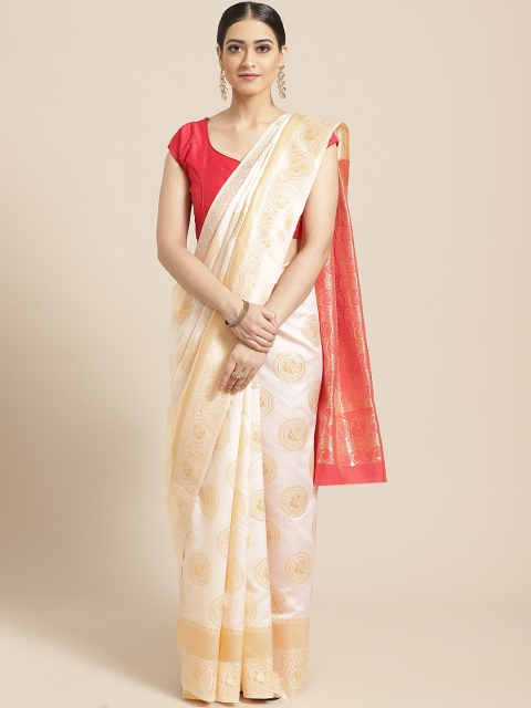 

SHAVYA Off-White & Golden Pure Silk Zari Woven Design Onam Kasavu Saree