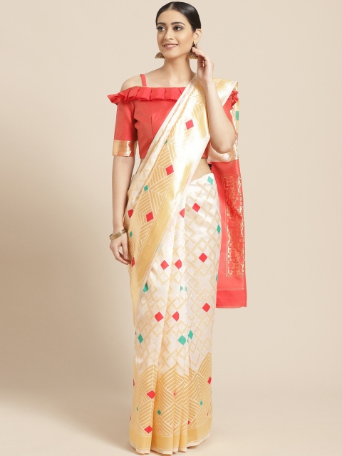 

SHAVYA Off-White & Golden Pure Silk Zari Woven Design Kasavu Saree