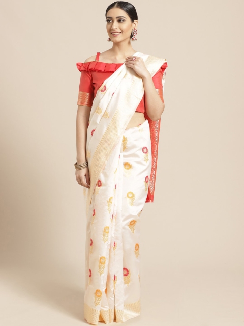 

SHAVYA Off-White & Golden Pure Silk Zari Woven Design Kasavu Saree