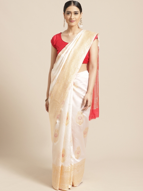 

SHAVYA Off-White & Golden Pure Silk Zari Woven Design Onam Kasavu Saree