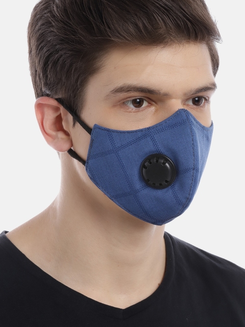 

LUXURAZI Unisex Navy Blue Self Checked 5 Layered Reusable Protective Outdoor Mask