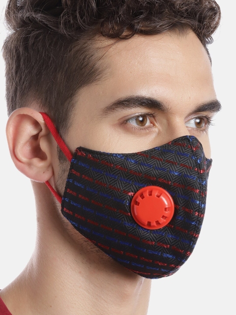 

LUXURAZI Unisex Black & Red Striped Reusable Certified 5-Ply Protective Outdoor Mask