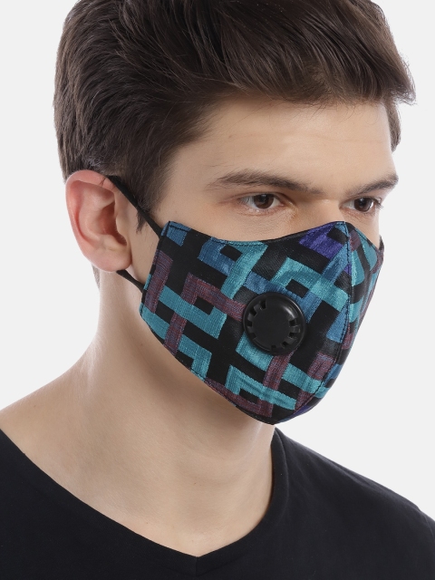 

LUXURAZI Unisex Black & Sea Green Printed 5 Layer Reusable Protective Outdoor Mask