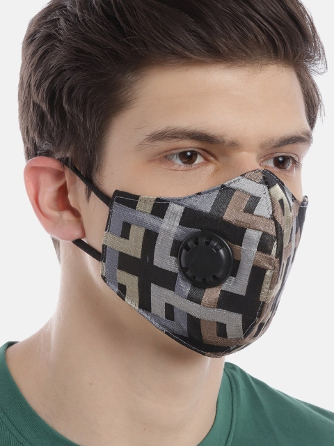 

LUXURAZI Unisex Black & Silver Geometric Reusable Certified 5-Ply Protective Outdoor Mask