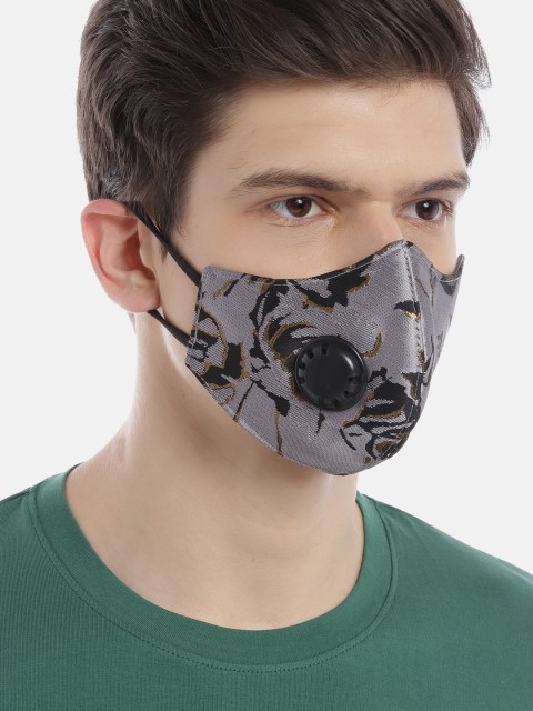 

LUXURAZI Unisex Grey & Black Certified 5-Ply Reusable Patterned Protective Fashion Mask