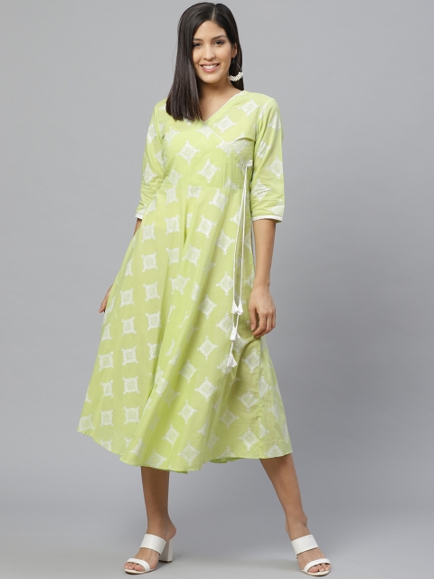 

Libas Women Green & Silver Printed Wrap Dress