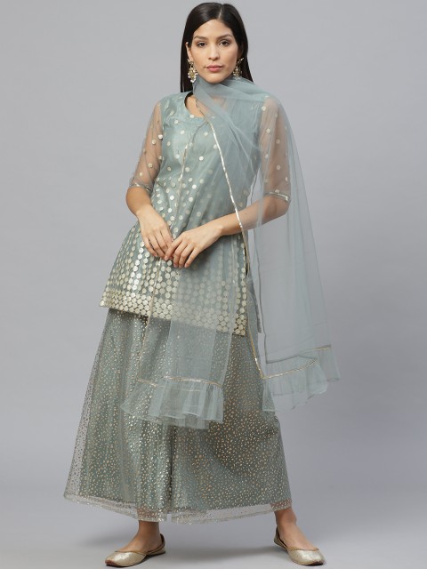 

Libas Women Grey & Golden Printed Kurta with Palazzos & Dupatta