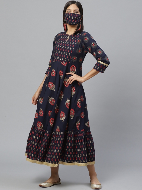 

Libas Women Navy Blue Red Printed Maxi Dress
