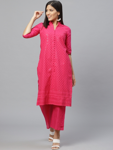 

Libas Women Magenta Embroidered Kurta with Palazzos