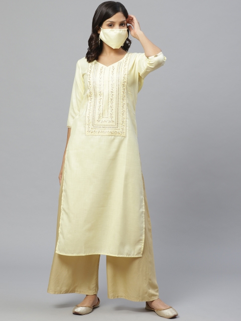 

Libas Women Yellow Golden Yoke Design Straight Kurta