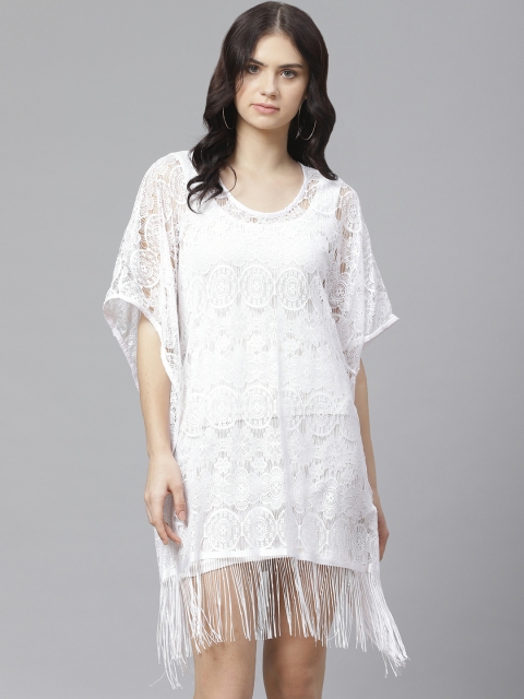 

Marks & Spencer Women White Self-Design Semi-Sheer Kaftan Lace Dress