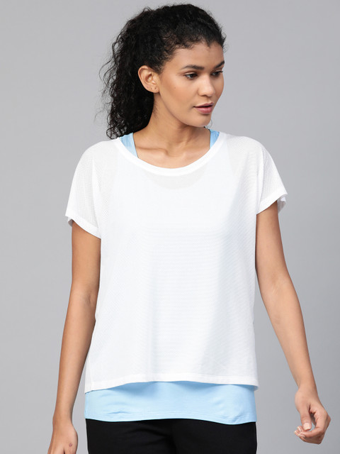 

Marks & Spencer Women White & Blue Mesh Styled Back Top with Inner Vest