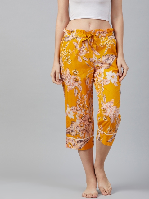 

Marks & Spencer Women Mustard Yellow & Pink Floral Print Cropped Lounge Pants