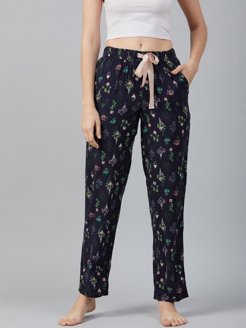 

Marks & Spencer Women Navy Blue Floral Printed Lounge Pants