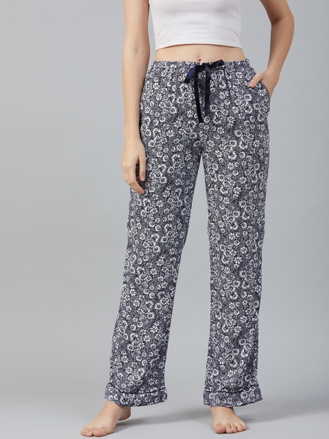 

Marks & Spencer Women Navy Blue & White Floral Printed Lounge Pants