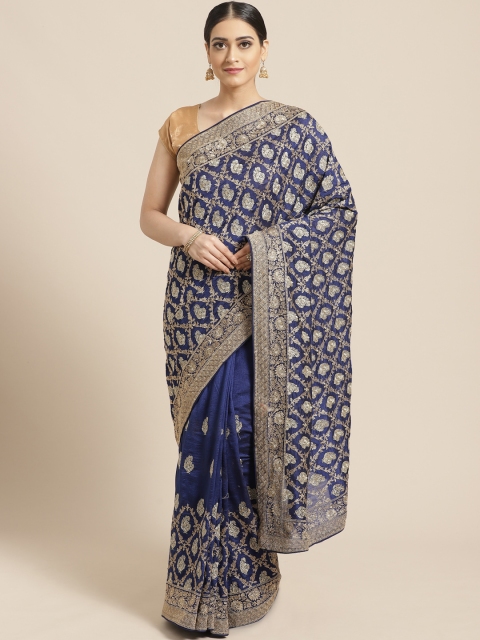 

PACHE Navy Blue & Golden Zari Embroidered Saree
