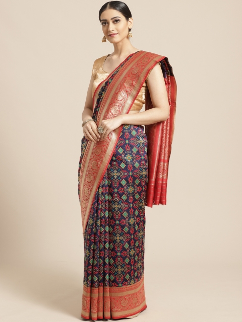 

PACHE Navy Blue & Red Zari Woven Design Banarasi Saree