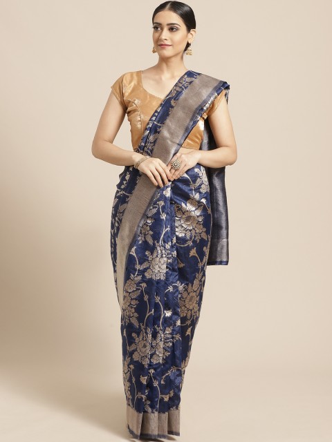 

PACHE Navy Blue & Golden Zari Woven Design Banarasi Saree