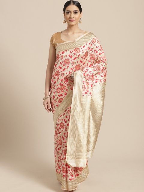 

PACHE Cream-Coloured & Red Zari Woven Design Banarasi Saree