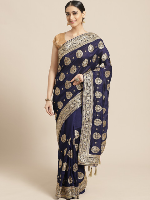 

PACHE Navy Blue & Golden Zari Embroidered Saree