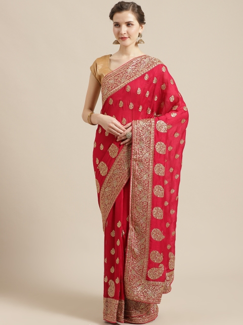 

PACHE Red & Golden Beaded Zari Embroidered Saree