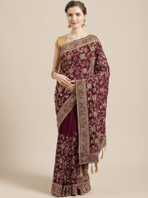 

PACHE Aubergine & Golden Embroidered Saree, Purple