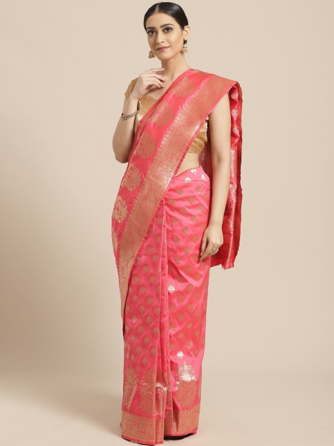 

PACHE Coral Pink & Golden Zari Woven Design Banarasi Saree