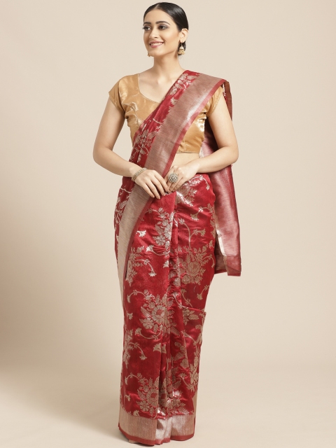 

PACHE Maroon & Golden Zari Floral Woven Design Banarasi Saree