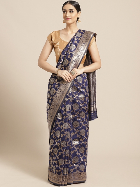 

PACHE Navy Blue & Golden Zari Woven Design Banarasi Saree
