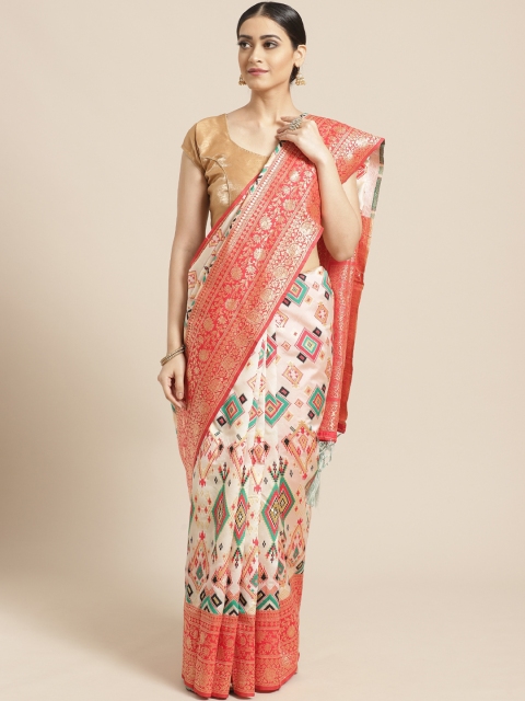

PACHE Off-White & Red Zari Woven Design Banarasi Saree