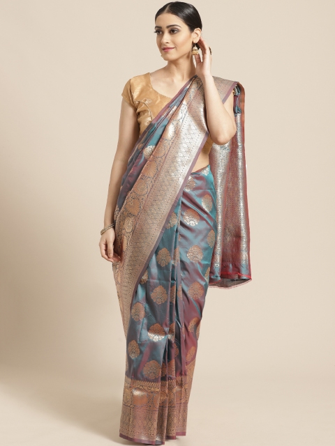 

PACHE Teal Green & Golden Zari Woven Design Dual Tone Banarasi Saree