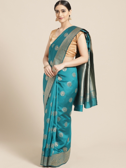 

PACHE Teal Green & Golden Zari Woven Design Banarasi Saree