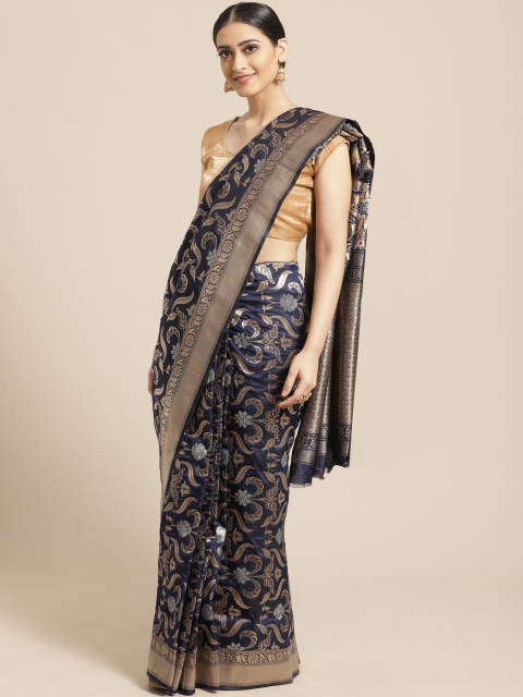 

PACHE Navy Blue & Golden Zari Woven Design Banarasi Saree