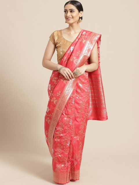 

PACHE Coral Red & Golden Zari Woven Design Banarasi Saree