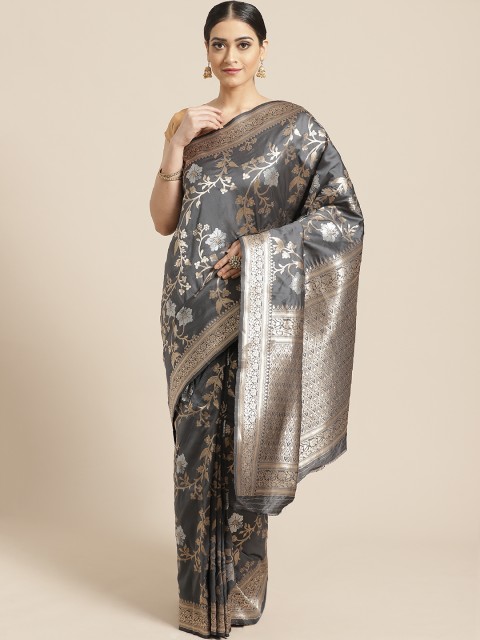 

PACHE Charcoal Grey & Golden Zari Woven Design Banarasi Saree