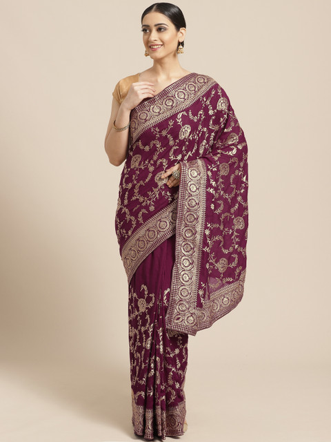 

PACHE Burgundy & Golden Zari Embroidered Saree