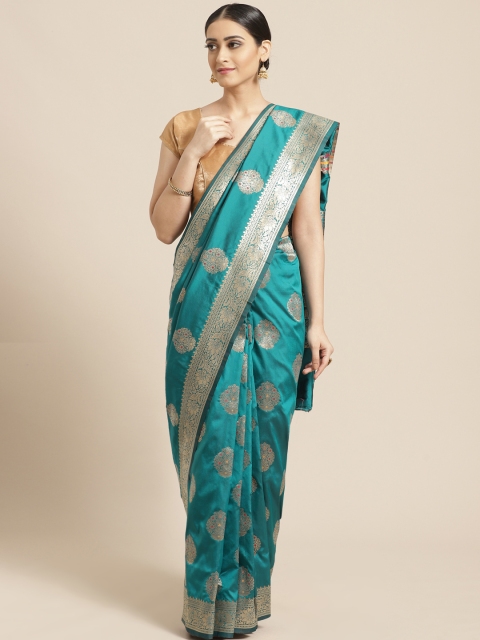 

PACHE Teal Green & Golden Zari Woven Design Banarasi Saree