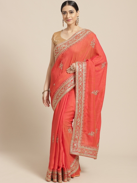 

PACHE Orange & Golden Zari Embroidered Festive Saree