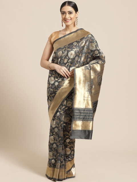 

PACHE Charcoal Grey & Golden Zari Woven Design Banarasi Saree