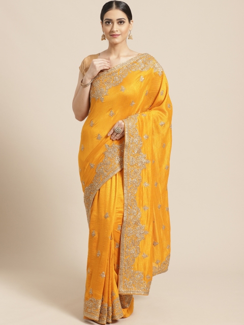 

PACHE Mustard Yellow & Golden Zari Embroidered Saree