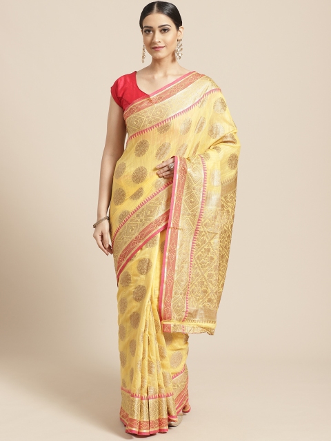

PACHE Yellow & Golden Zari Woven Design Banarasi Saree