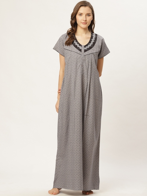 

Sweet Dreams Grey & Brown Printed Maxi Nightdress