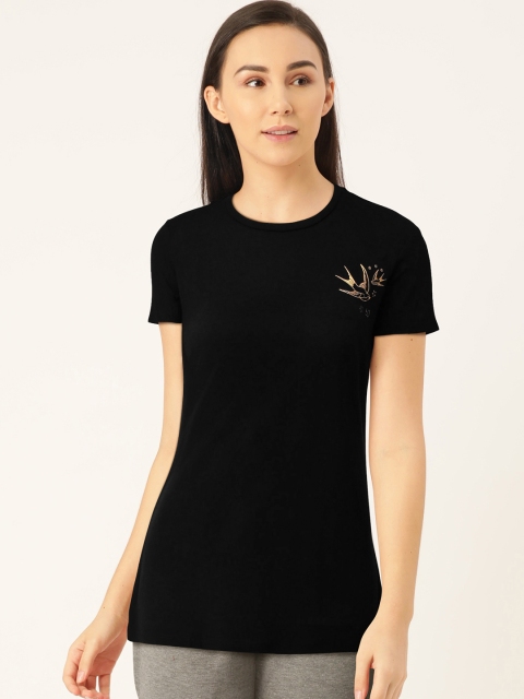 

SWEET DREAMS Women Black Printed Detail Lounge T-shirt