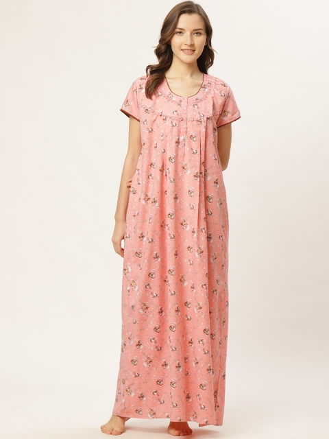 

Sweet Dreams Peach-Coloured & Rust Brown Floral Print Maxi Nightdress
