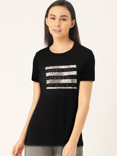 

Sweet Dreams Women Black & Silver Printed Lounge T-shirt