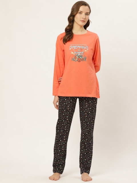 

Sweet Dreams Women Orange & Black Printed Night Suit