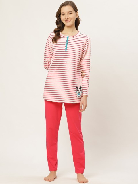 

Sweet Dreams Women Pink & White Striped Night Suit